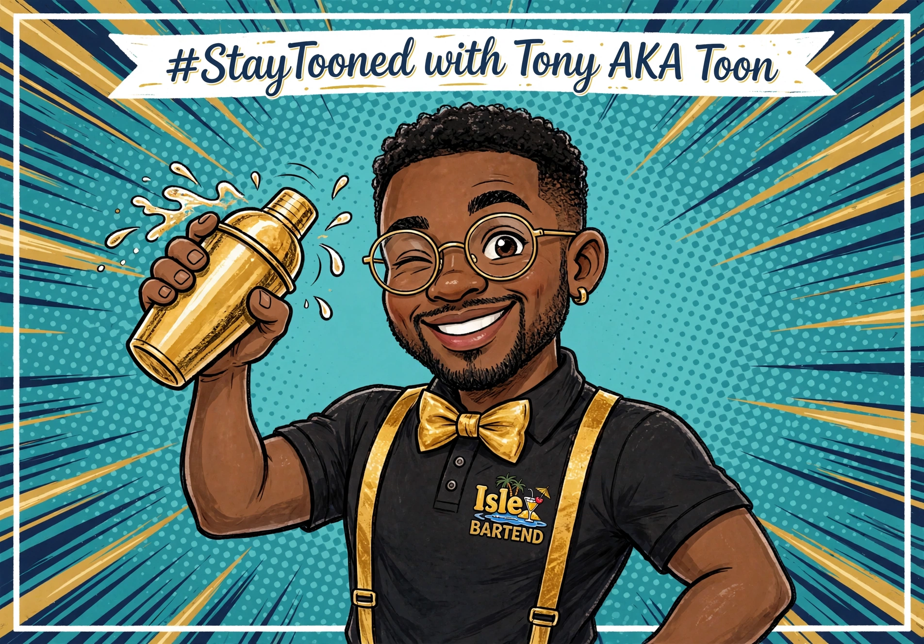 Illustrated Toon character shaking a cocktail